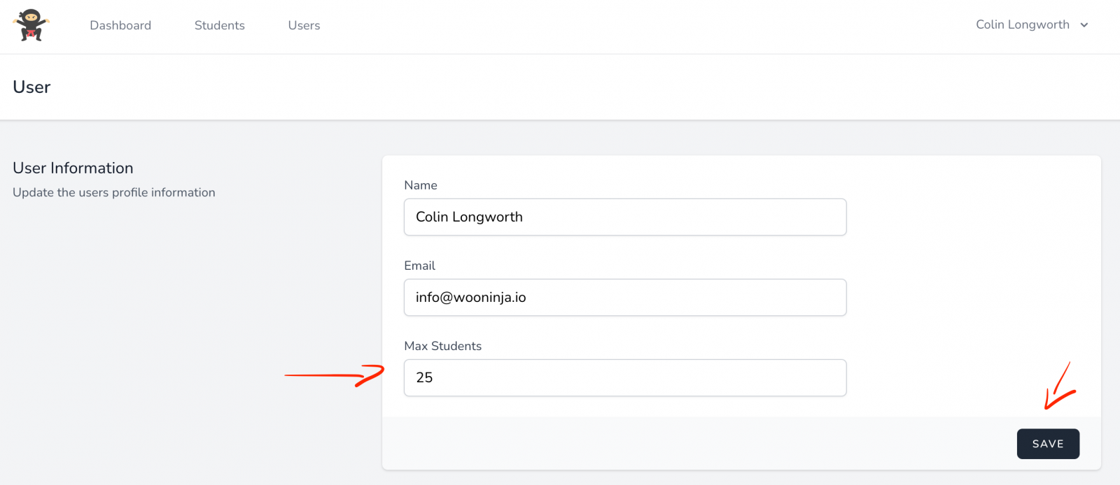 How do I limit the number of students in a course in Thinkific? 2 b2b thinkific edit user students seats 1